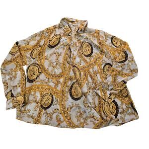 Timing Women’s Medium Sheer Tie Front Blouse Baroque Print Top